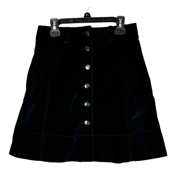 Kate Spade Broome Street Skirt Women 00 Black Velvet Button Front A Line Mini - Picture 1 of 6